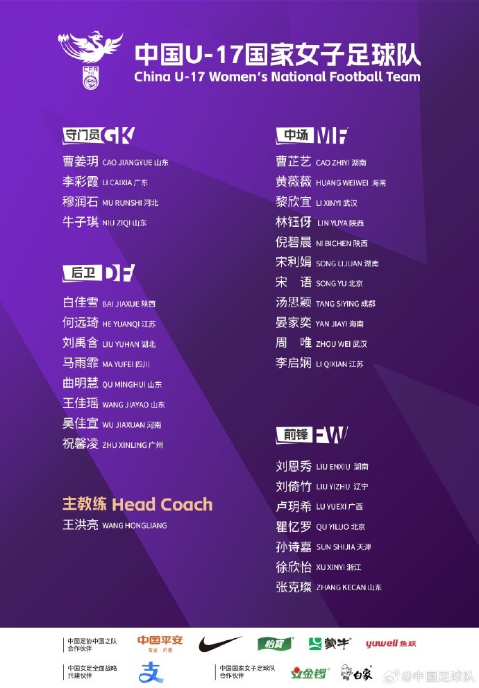 U17女足30人將在蘇州集訓(xùn)備戰(zhàn)世界杯，姜寧、朱挺擔(dān)任訓(xùn)練員